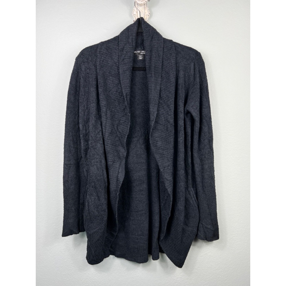 Barefoot Dreams CozyChic Lite‎ Island Wrap Black Fuzzy Open Cardigan XS/S